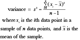variance = SUM((datapoint-mean)^2))/(numberofdatapoints-1))